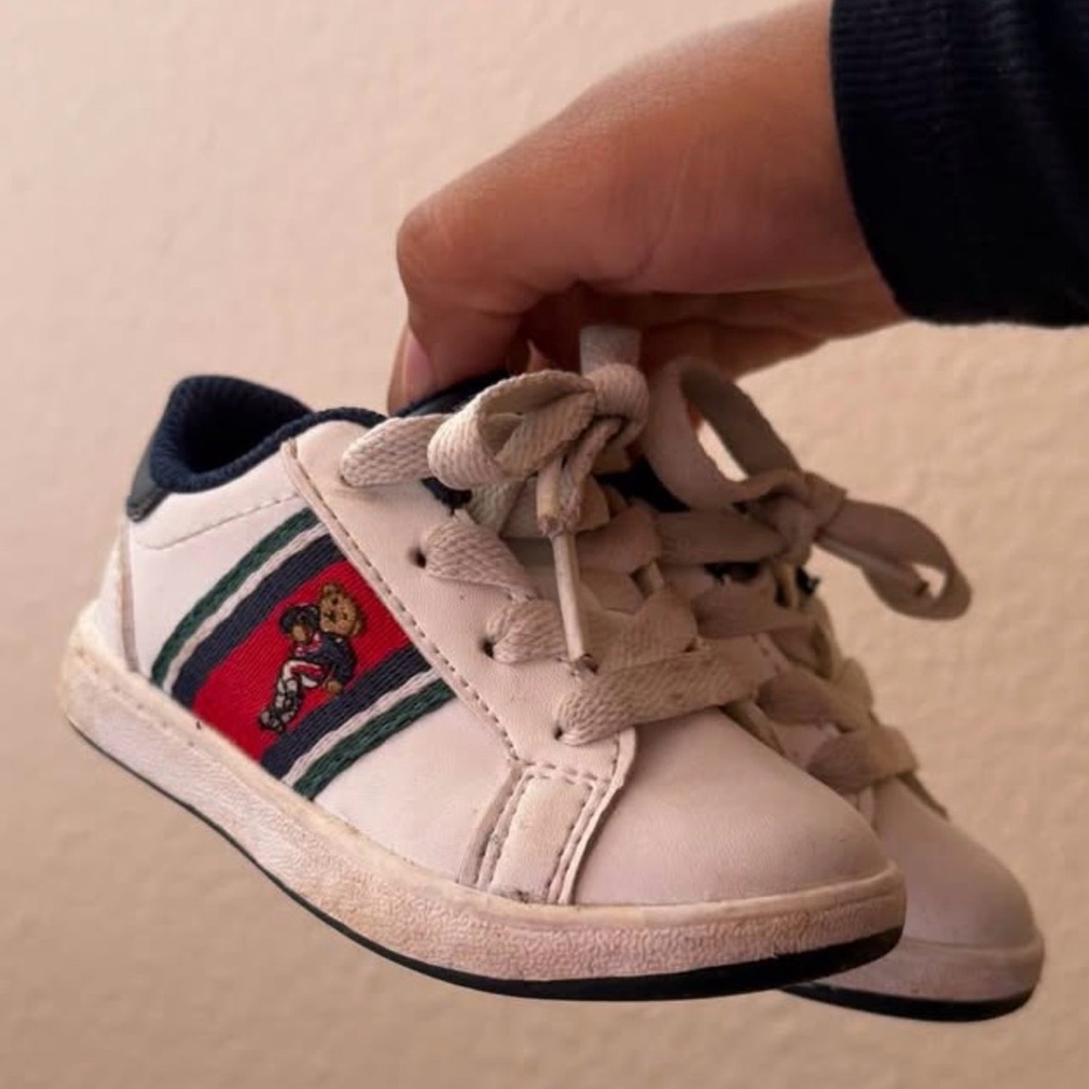 Polo Ralph Lauren White Sneakers with Black and Red Accents 5c